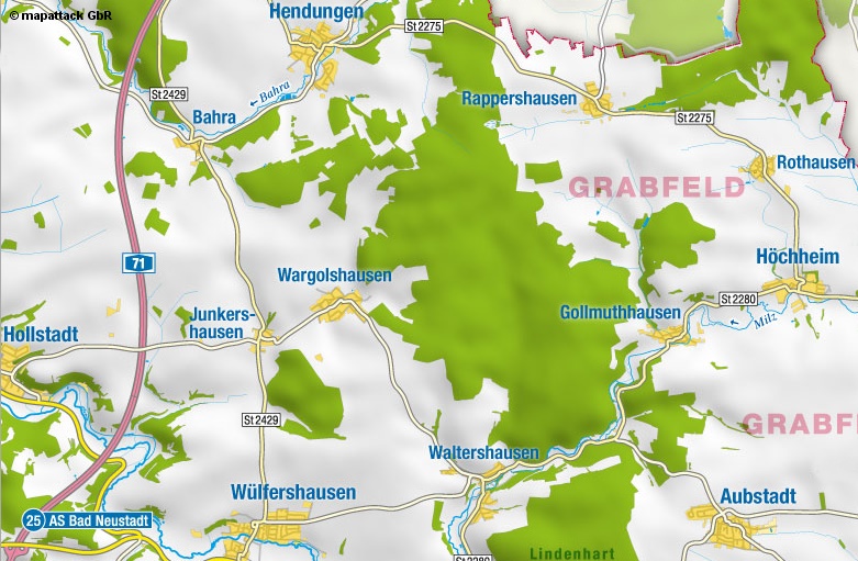 Rappershausen, Rothausen, Höchheim, Gollmuthhausen, Aubstadt, Waltershausen, Wülfershausen, Junkershausen, Hollstadt, Bahra, Hendungen, Wargolshausen
